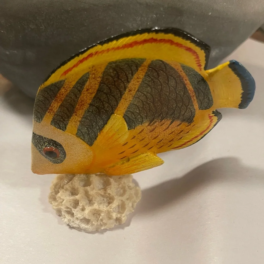 Hand Painted Wood Tropical Fish On Faux Stand